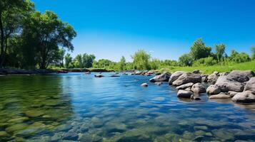 AI generated Clear blue sky and tranquil river in nature photo