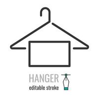 The hanger with towel line icon. Clothes rack symbol. Cloakroom pictogram. Wardrobe sign. Vector graphics illustration EPS 10. Editable stroke