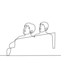 two men turned and looked at the viewer - one line drawing. vector