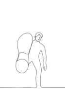 man kicks the viewer - one line drawing. concept of throwing the foot, hook with the foot vector