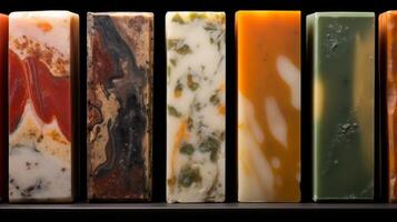 ai generado un macro imagen de un artesanal jabón bar con natural ingredientes y textura foto