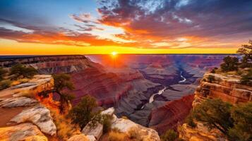 AI generated Canyon bathed in morning light at sunrise photo