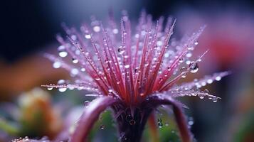 ai generado agua gotas en un flor en el Mañana superficial profundidad de campo foto