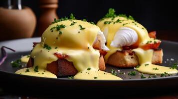 AI generated Delicious eggs Benedict in a classic style photo