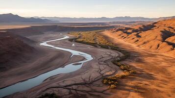 ai generado un río en el Desierto un contraste de vida y muerte en naturaleza foto