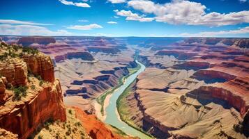 AI generated A river curves through a canyon with different layers of rocks visible in the distance photo