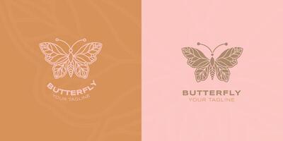 mariposa línea y plano logo. para decoración, spa, yoga, florecer, invitación, etc vector