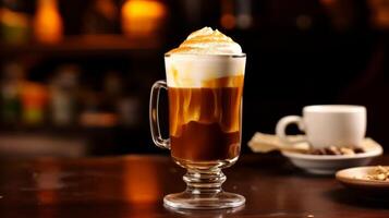 AI generated Warm Irish coffee with a perfect cream layer photo