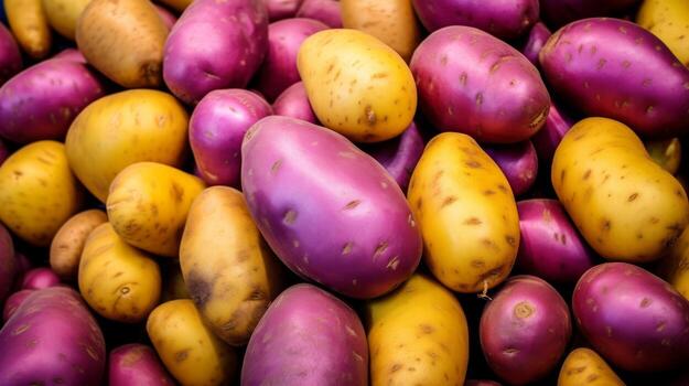 ai generado detallado ver de un vistoso formación de reliquia de familia patatas en cerca atención foto