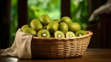 AI generated Woven basket brimming with crisp kiwis photo