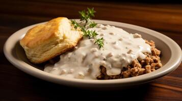 AI generated Classic Southern biscuits and gravy dish photo