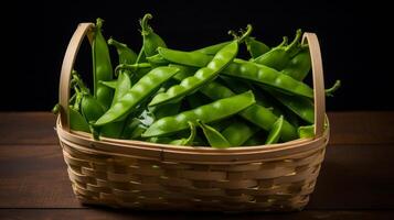 AI generated Basket brimming with sugar snap peas photo