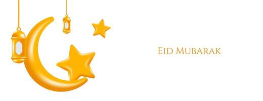 Eid Mubarak banner background with 3d islamic element. vector illustration