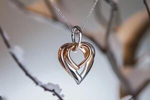 AI generated Pendant necklace two hearts entwined together. photo