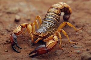 AI generated Scorpion moving across sand photo