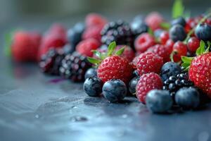 AI generated Delicious berries fruits on the table. photo