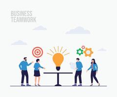 People working in a table meeting as Teamwork Business collaboration and discussion landing page illustration vector