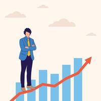Businessman Standing on Stock Market Graph and cryptocurrency Illustration vector