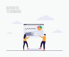 Team work with graphs landing page illustrations vector