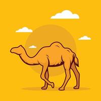 Camel walking in the desert with clouds vector