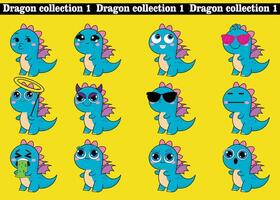 Cute dragon, drake emotion, emoji, illustration in childish theme and colors, vector collection