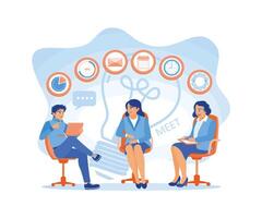 Meeting between manager and business team. Create a task application plan to achieve marketing targets. Business Meeting concept. Flat vector illustration.