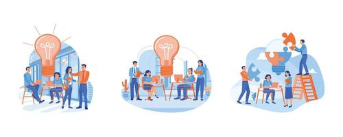 Business team work together on a new project. Looking for new ideas and solutions to success. Business Idea concept. Set flat vector illustration.