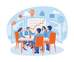 Coworkers meeting in the boardroom. Work together and discuss work projects. Business Meeting concept. Flat vector illustration.