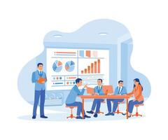 The manager leads meetings with the business team. Discuss and exchange ideas during meetings. Business Meeting concept. Flat vector illustration.