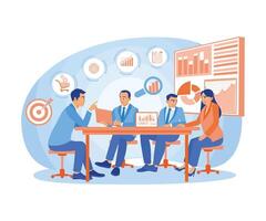 A group of business people are having a meeting in a conference room. Discuss business strategies to achieve targets. Business Meeting concept. Flat vector illustration.