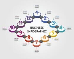 Octagon step chart template for infographic for presentation for 12 element timeline with number vector