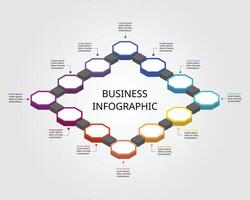 Octagon step chart template for infographic for presentation for 12 element timeline vector