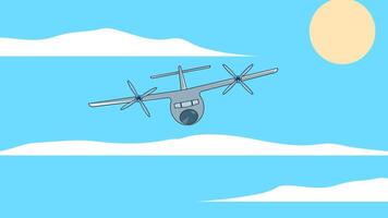 propeller plane front look at sky animation video. airplane motion graphic design video