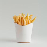 AI generated French Fries in a paper cup isolated on white Background photo