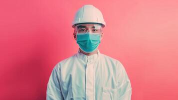 AI generated Staying Safe on the Job, Laboratory Worker in a Protective Suit, Mask and Helmet, Generative AI photo