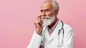 AI generated Aging Gracefully in the Medical Field, Mature Doctor in Lab Coat Poses with Confidence, Generative AI photo