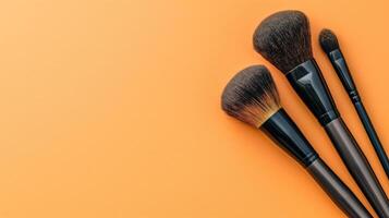 AI generated Get Your Glow On, Essential Cosmetic Makeup Brushes for a Radiant Look with Copy Space, Generative AI photo