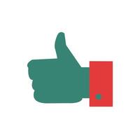 Thumb up icon in flat style. Like vector illustration on white isolated background. Thumb up business concept.