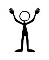 Black silhouette of a stick man with hands up on a white background. vector