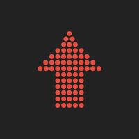 Arrow icon in pixel style. A red dot on a black background. Vector illustration. Suitable for electronic road sign representation.