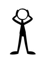 Stick man figure in shocked or stressed expression. White background. Vector illustration.