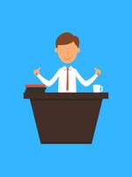 Man standing on podium. Businessman on his office table. vector