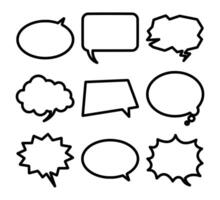 Outlined black and white speech bubbles set on white background. Vector Illustration.