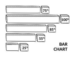 Horizontal bar chart set. Outlined black and white vector illustration.