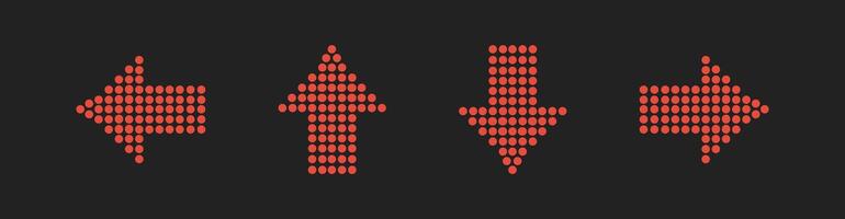 This is an arrow icon set in pixel style. Arrow vector illustration isolated on a black background. Suitable for road signs concept.