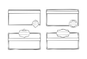 conjunto de negro y blanco dibujado a mano certificado tarjetas negro y blanco, esbozado. vector