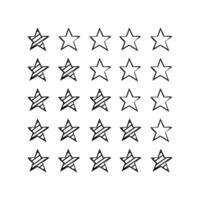 Stars icon set. Doodle stars. Vector illustration. Black and white.