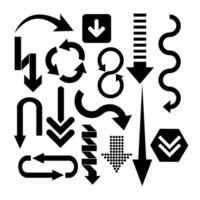 Arrows icons set. Black arrows on a white background. Different shapes. Multipurpose uses. vector