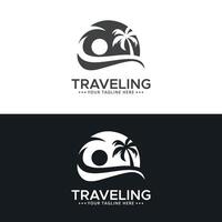 Vector plane with palms icon logo of travel and travel agency vector illustration