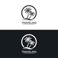 Vector plane with palms icon logo of travel and travel agency vector illustration